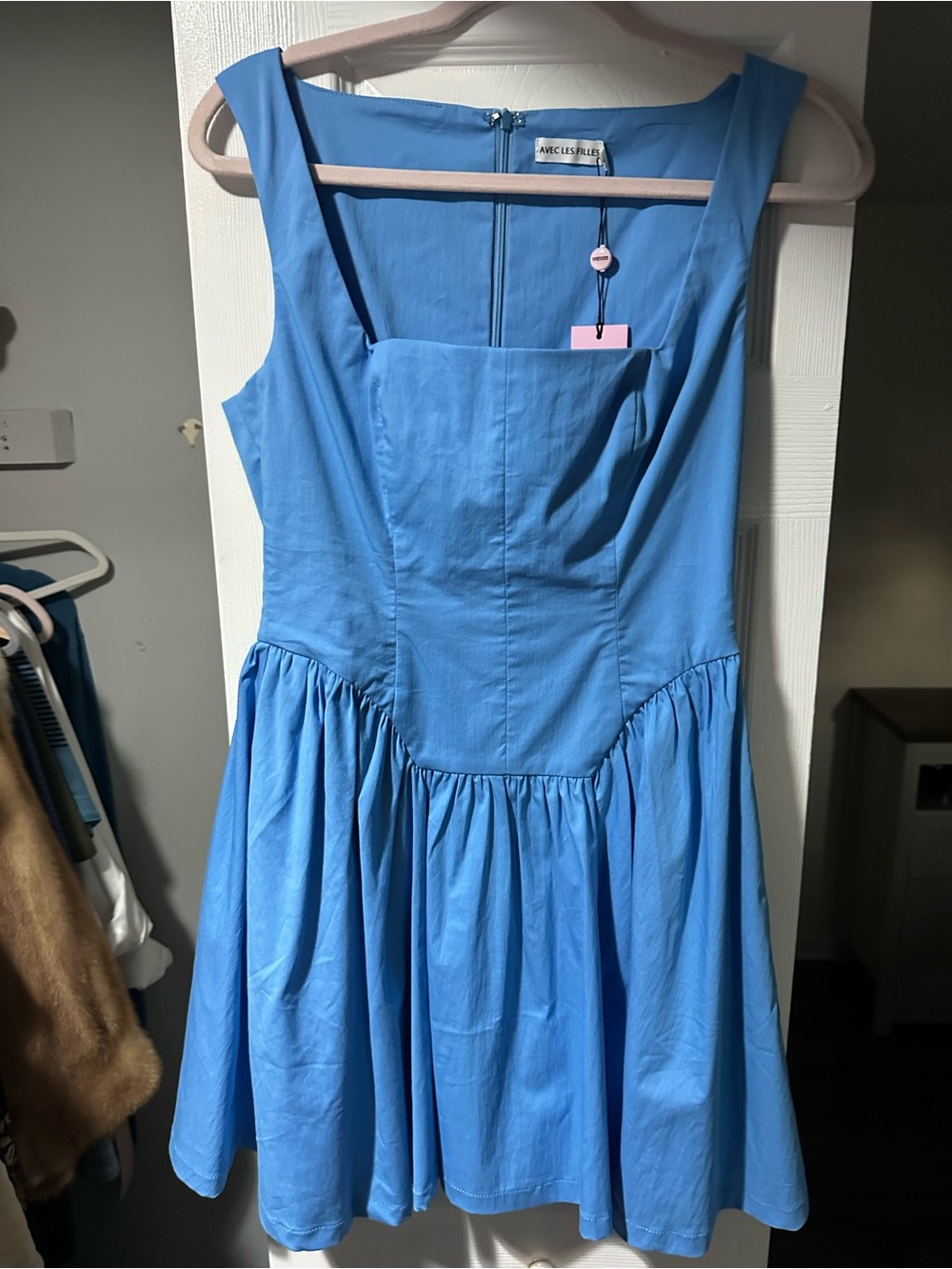 Avec Les Filles Sky Blue Fit-and-Flare Dress